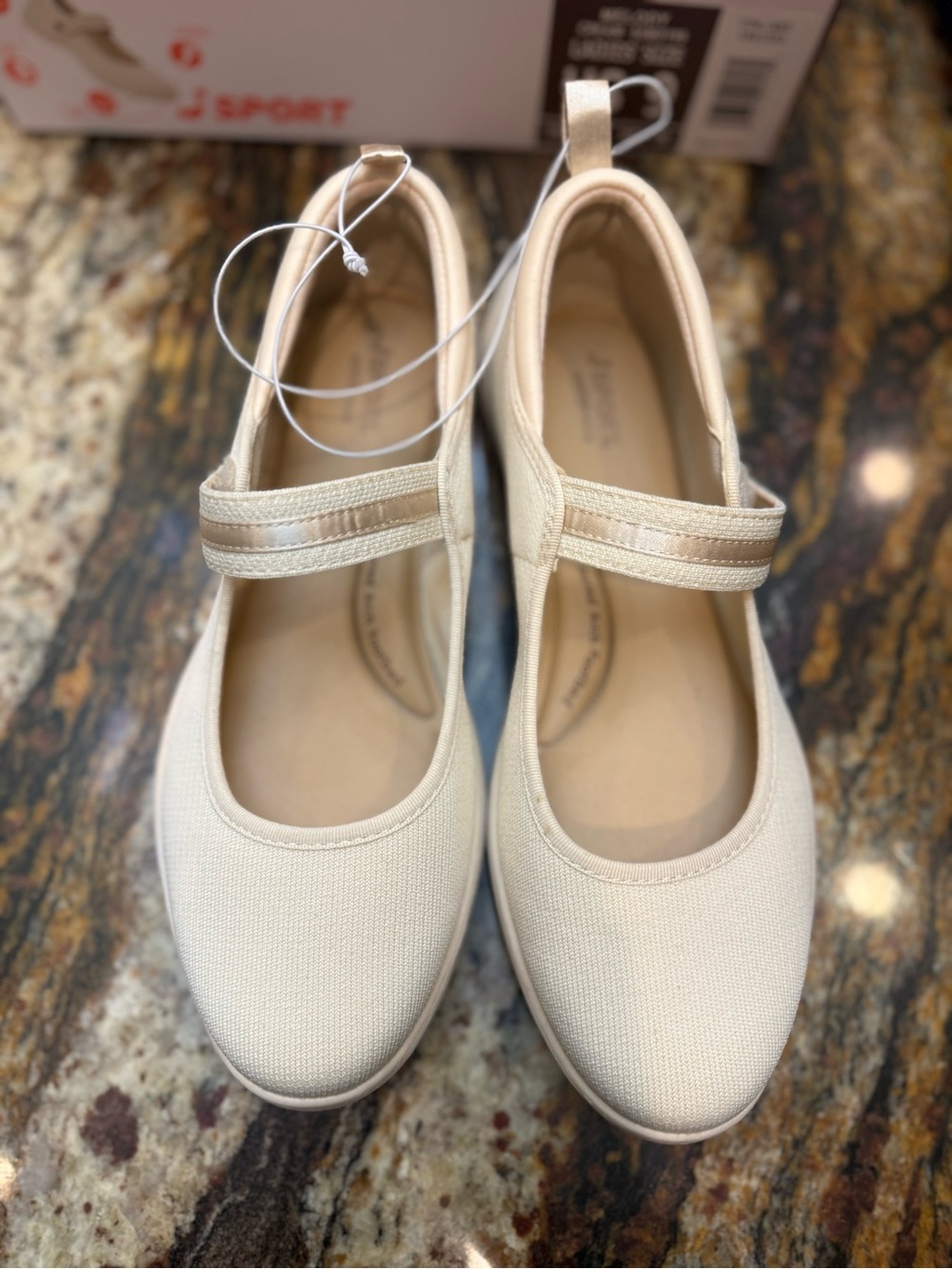 JSport by Jambu Cream Canvas Mary Jane Flats
